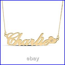 9ct Gold personalised nameplate with heart and diamond set, perfect gift for her