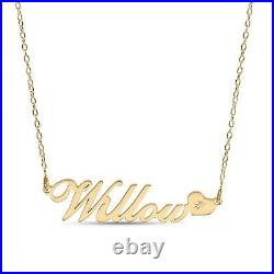 9ct Gold personalised nameplate with heart and diamond set, perfect gift for her