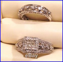 9k White Gold 1/2k Diamond Perfect Fit Bridal Set Engagement Ring Wedding Band
