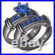 A Perfect Antique Black Gold Finish Round Cut Lab Blue Sapphire Ring Bridal Set