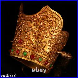 A pair China Pure copper gilt set gemstone Dragon and Phoenix Hair crown