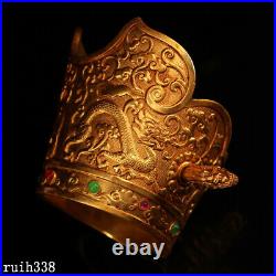 A pair China Pure copper gilt set gemstone Dragon and Phoenix Hair crown