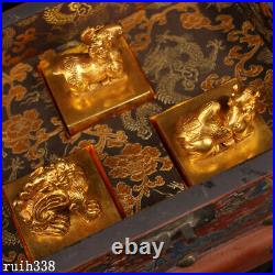 A set China the Qing dynasty Pure copper gilt seal Old lacquerware box
