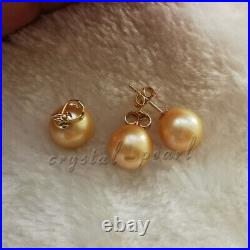 AAA 10-9 mm natural golden pearl south sea pendant earring set 18k PURE gold