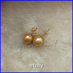 AAA 10-9 mm natural golden pearl south sea pendant earring set 18k PURE gold