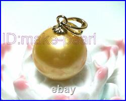 AAA+ 11.6mm Golden South Sea Pearl Pendant Upset Solid 14K YellowithWhite Gold Set