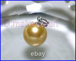 AAA+ 11.6mm Golden South Sea Pearl Pendant Upset Solid 14K YellowithWhite Gold Set