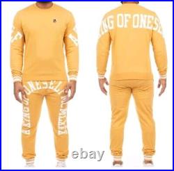 AKOO Men's Tracksuit Set 2 Piece Long Sleeve Sweatsuit Gold Pants Sweater