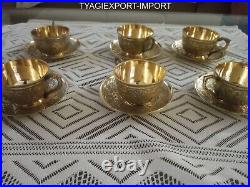 ANTIQUE Cup and Saucer Set of 6 GOLDEN DIWALI GIFT VINTAGE PURE BRASS