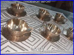 ANTIQUE Cup and Saucer Set of 6 GOLDEN DIWALI GIFT VINTAGE PURE BRASS