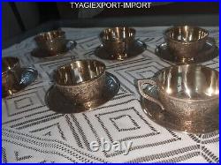 ANTIQUE Cup and Saucer Set of 6 GOLDEN DIWALI GIFT VINTAGE PURE BRASS