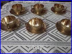 ANTIQUE Cup and Saucer Set of 6 GOLDEN DIWALI GIFT VINTAGE PURE BRASS