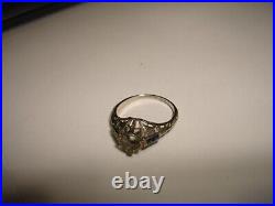 ANTIQUE UNIQUE 14K SOLID WHITE GOLD SAPPHIRE MOUNT SETTING HOLD 5mm RING SIZE 7