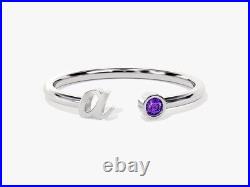 Amazing Bezel-Set Amethyst A Alphabet Initial Ring In Pure 10K White Gold