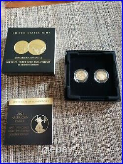 American Eagle 2021 1/10 Oz Gold Two-Coin Set Designer Edition 21XK Perfect