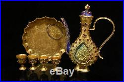 Ancient Chinese Qing dynasty Pure copper gold set gemstone Alcohol pot
