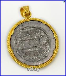 Ancient Genuine Sassanian King Hormoizd Silver Coin Set on 24K Pure Gold Pendant