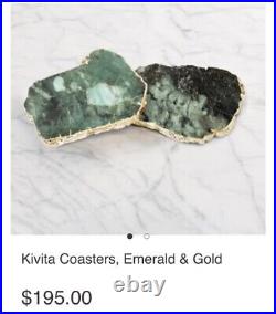 Anna New York Kivita 2-Piece 24K Goldplated Pure Emerald Coaster Set NEW IN BOX