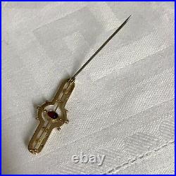 Antique 9ct Gold Bar Brooch Set With Red Spinal Gemstone. 1.48g, Perfect Gift