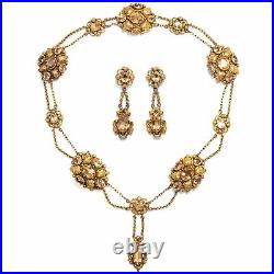 Antique Biedermeier Set, Necklace & Earrings Um 1840 Pure Topaz & Gold, Victorian