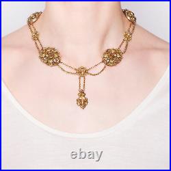 Antique Biedermeier Set, Necklace & Earrings Um 1840 Pure Topaz & Gold, Victorian