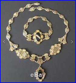 Antique Circa 1880 Victorian Gold Filled Necklace & Bracelet Set RARE PERFECT