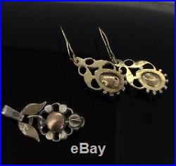 Antique Diamond Earrings Pendant Set Old Cut Mined Stones Gold 375 Perfect 1800s