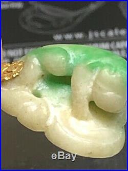 Antique Emerald Jadeite Carving Dog Pendant set in 22K Pure Solid Yellow Gold