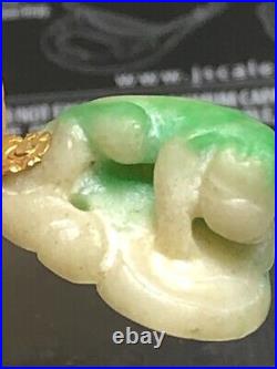 Antique Emerald Jadeite Carving Monkey & Peach 22K Pure Solid Yellow Gold