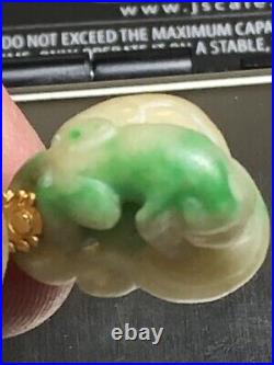 Antique Emerald Jadeite Carving Monkey & Peach 22K Pure Solid Yellow Gold