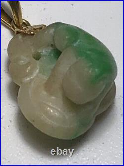 Antique Emerald Jadeite Carving Monkey & Peach 22K Pure Solid Yellow Gold