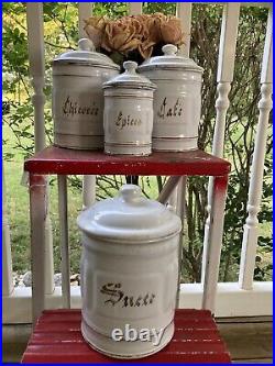 Antique French White and Gold Enamel Canister Set 4