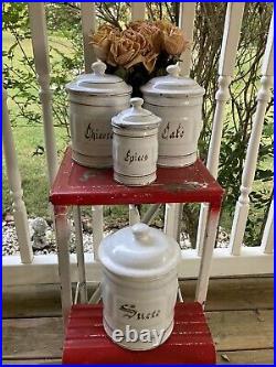 Antique French White and Gold Enamel Canister Set 4