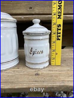 Antique French White and Gold Enamel Canister Set 4