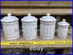 Antique French White and Gold Enamel Canister Set 4