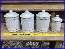 Antique French White and Gold Enamel Canister Set 4