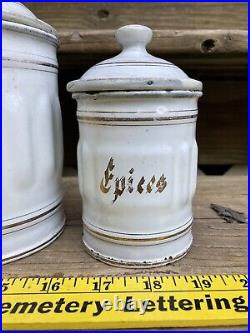 Antique French White and Gold Enamel Canister Set 4