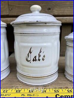 Antique French White and Gold Enamel Canister Set 4