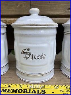 Antique French White and Gold Enamel Canister Set 4