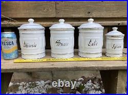 Antique French White and Gold Enamel Canister Set 4