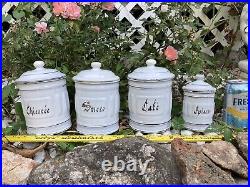 Antique French White and Gold Enamel Canister Set 4