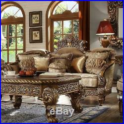 Antique Gold & Perfect Brown Coffee Table Set 3 Homey Design HD-8011 Traditional