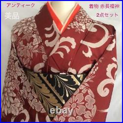 Antique Karakusa Huawen Hiroshima Kimono Set Two Gold-colored Nagashima Pureex
