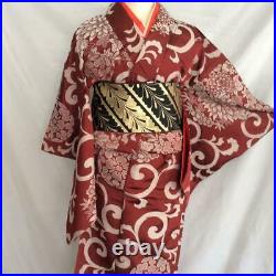 Antique Karakusa Huawen Hiroshima Kimono Set Two Gold-colored Nagashima Pureex