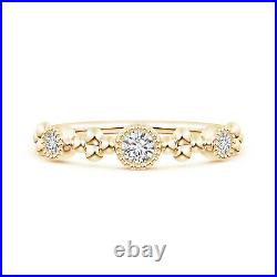 April Birthstone-Three Stone Bezel Set Lab Diamond Ring Size 9 14k Yellow Gold