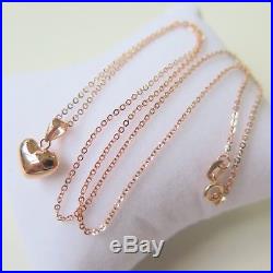 Au750 Pure 18K Rose Gold Necklace Women O Link Heart Chain Set 16.5-18inch
