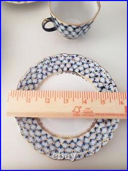 Authentic Lomonosov Russian Cobalt Blue & Gold Net Porcelain Tea Set Perfect