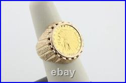 Authentic Pure 1910 $2.50 Indian Gold Coin Set in 14k Gold Ring Size 8