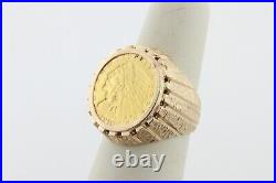 Authentic Pure 1910 $2.50 Indian Gold Coin Set in 14k Gold Ring Size 8