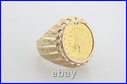 Authentic Pure 1910 $2.50 Indian Gold Coin Set in 14k Gold Ring Size 8